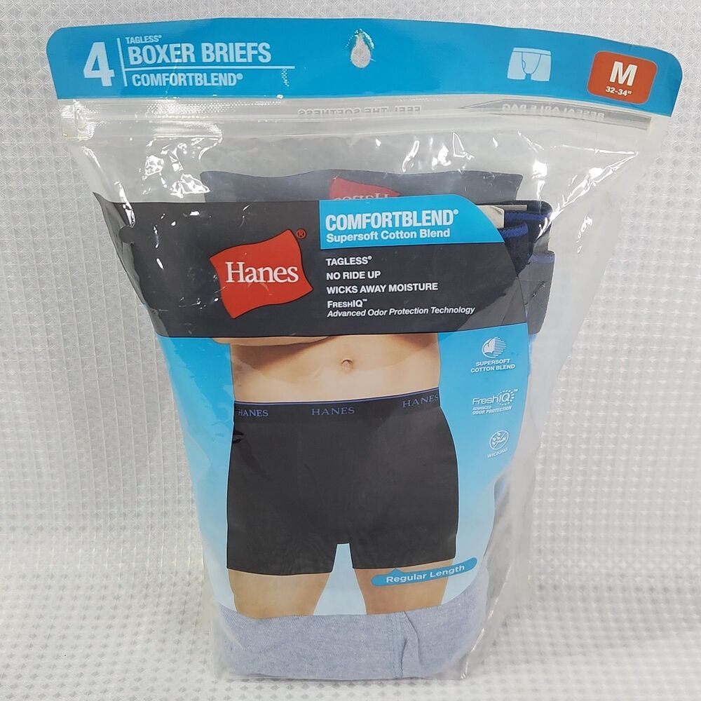 Hanes Boxer Briefs Men Medium 4 Pack Tagless Blue Gray